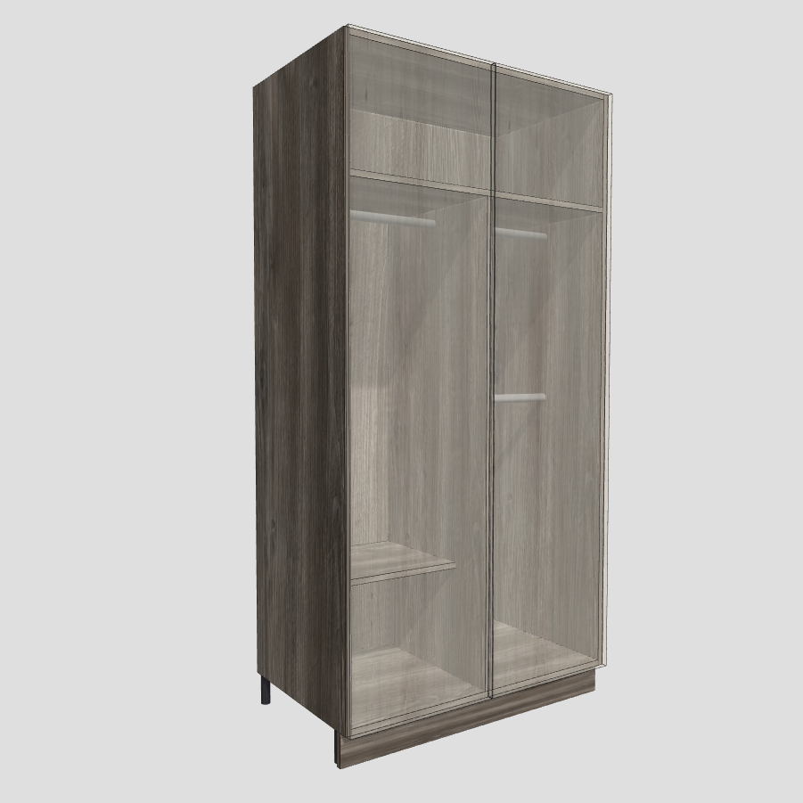 Wardrobe with a fixed shelf, divider, hanging rail and shoe shelf on a left side