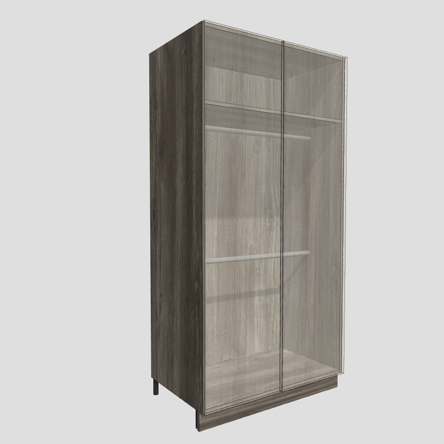 Wardrobe with a fixed shelf and double hanging rail