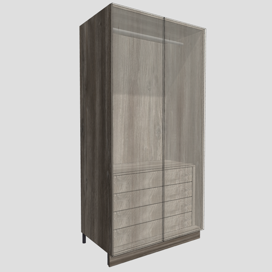 Wardrobe with hanging rail and drawers