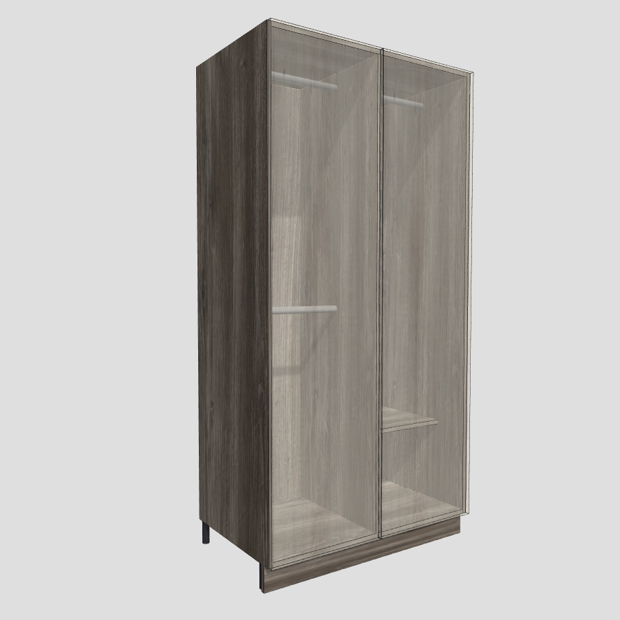 Wardrobe with divider, hanging rail and shoe shelf on a right side
