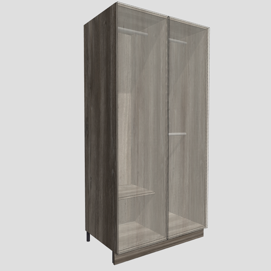 Wardrobe with divider, hanging rail and shoe shelf on a left side