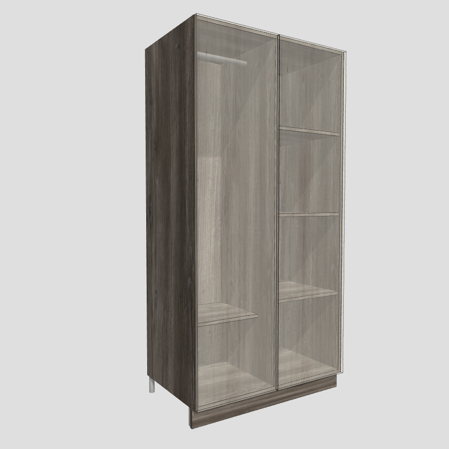 Wardrobe with divider, shelves, hanging rail and shoe shelf on a left side